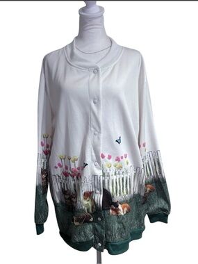 Vintage 90s Blair Cottagecore Novelty Cat Print Jacket 2XL Snap Front